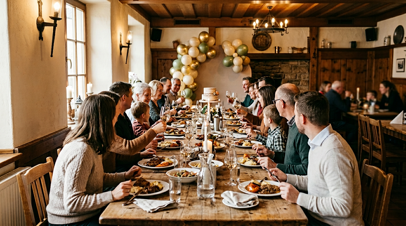 Familienfeier an festlich gedecktem Tisch